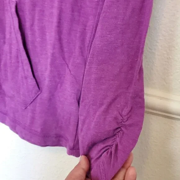 Puma Hoodie Lightweight Womens Medium Raglan Sleeves Pullover V Neck Dark Pink - Picture 5 of 15